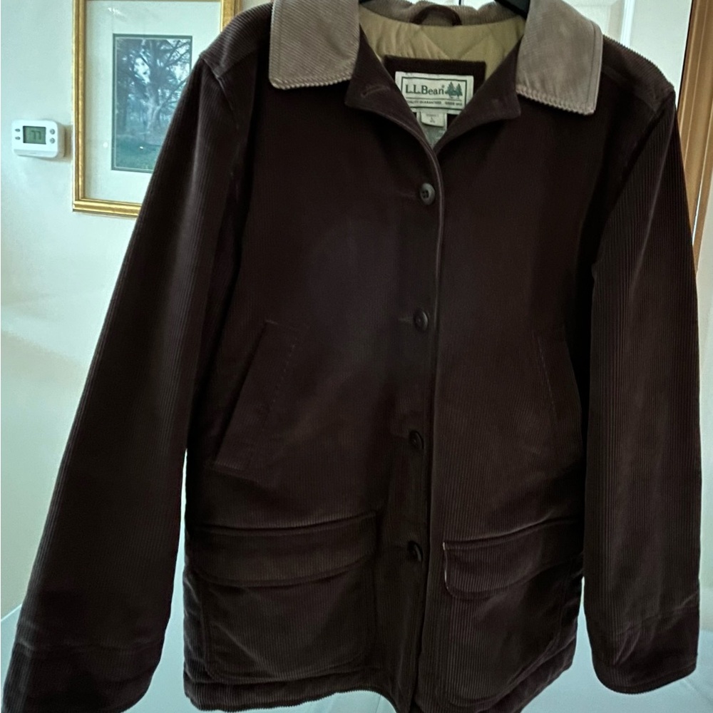 L.L. Bean Tan Quilted Jacket with Brown Accents